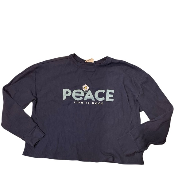 Life Is Good Sleep Shirt Women's‎ Large Long Sleeve Peace Daisy Thermal Blue - Picture 1 of 7